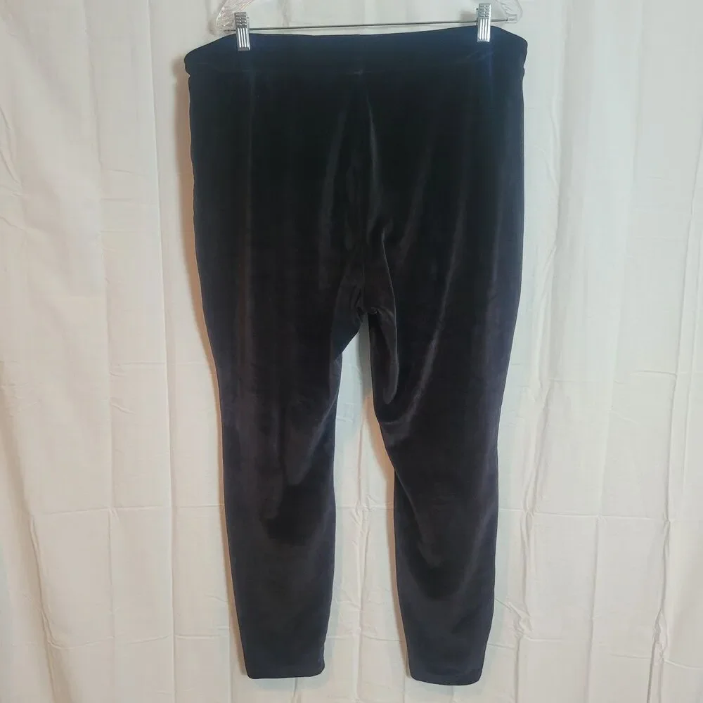 Lands' End Velour Pull‎ On Leggings Pants Women's Size XL Black Casual Cozy Soft